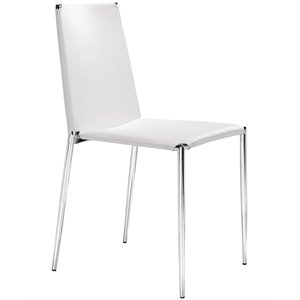 zuo alex modern faux leather dining side chair in white (set of 4)