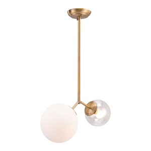 zuo constance modern 2-light ceiling lamp in gold