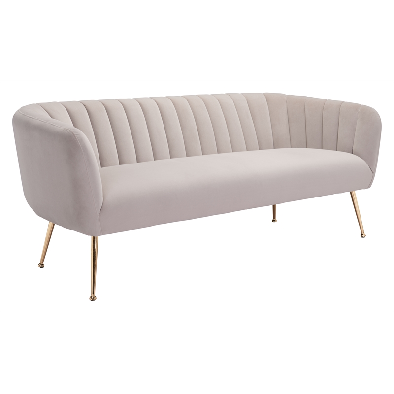 ZUO Deco Modern Polyester Velvet Upholstered Sofa in Beige & Gold