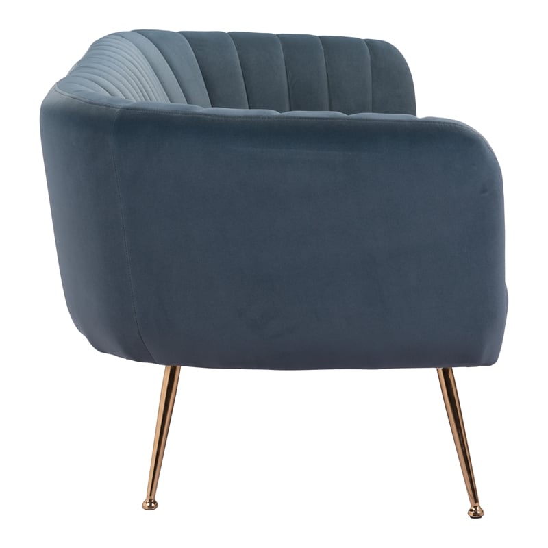 ZUO Deco Modern Polyester Velvet and Stainless Steel Sofa in Gray & Gold