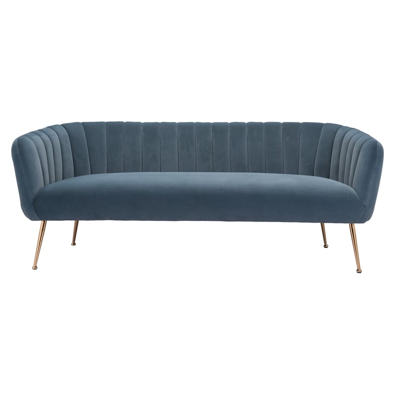 ZUO Deco Modern Polyester Velvet and Stainless Steel Sofa in Gray & Gold