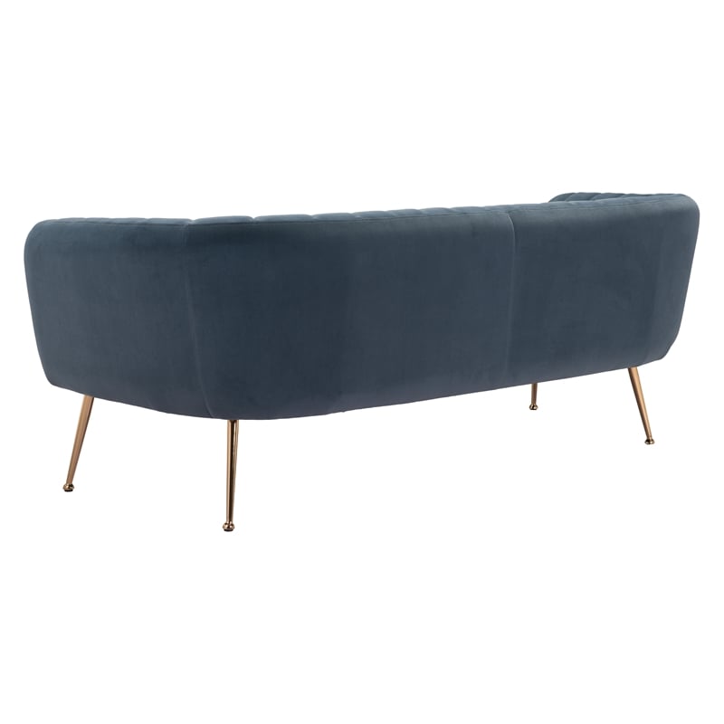 ZUO Deco Modern Polyester Velvet and Stainless Steel Sofa in Gray & Gold