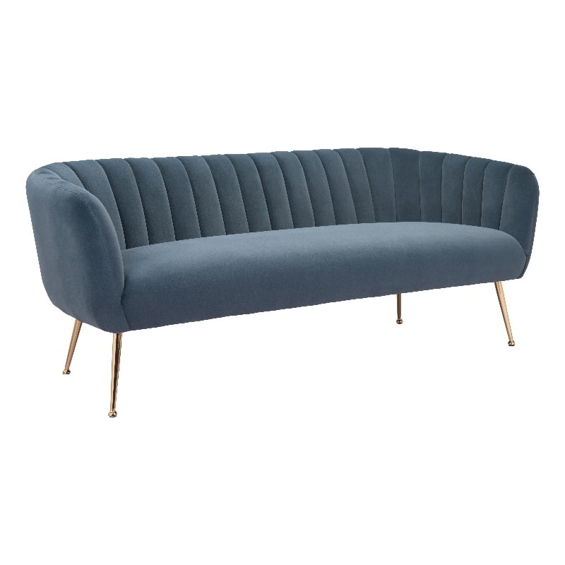 ZUO Deco Modern Polyester Velvet and Stainless Steel Sofa in Gray & Gold
