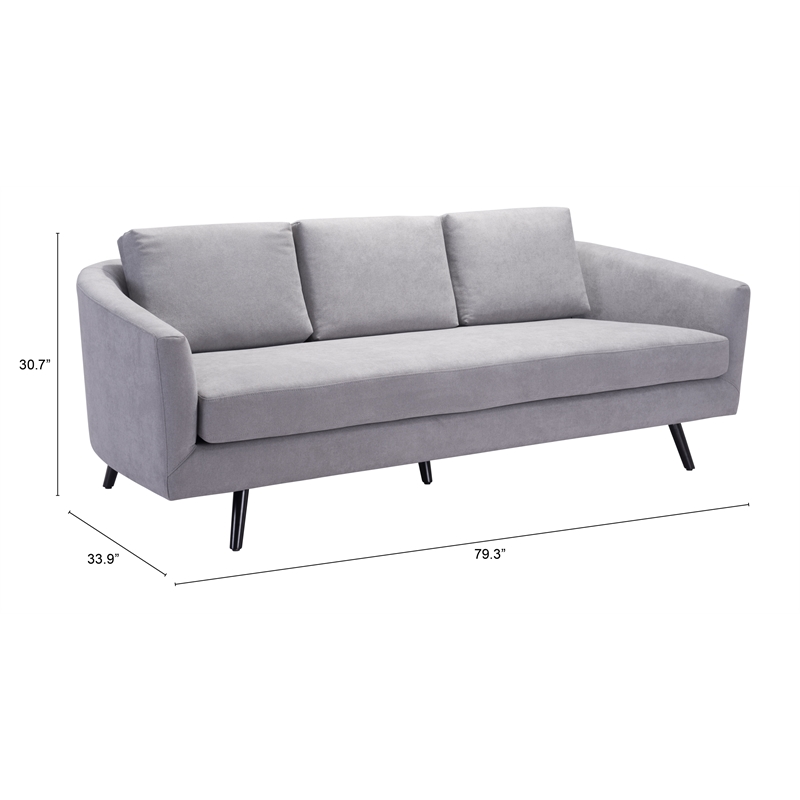 ZUO Divinity Modern Polyester Velvet Upholstered Sofa in Gray