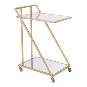 zuo alto modern steel and glass bar cart in gold and mirrored finish