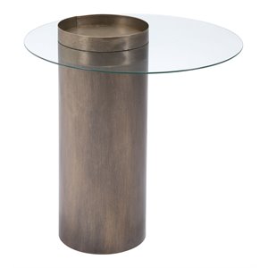 ZUO Emi Modern Steel Metal and Tempered Glass End Table in Antique Gold