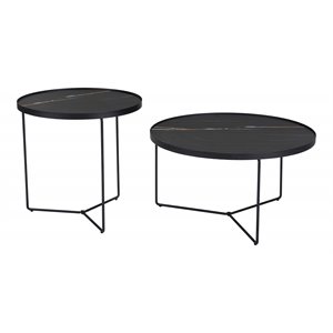 zuo harrison steel metal and tempered glass coffee table set in black