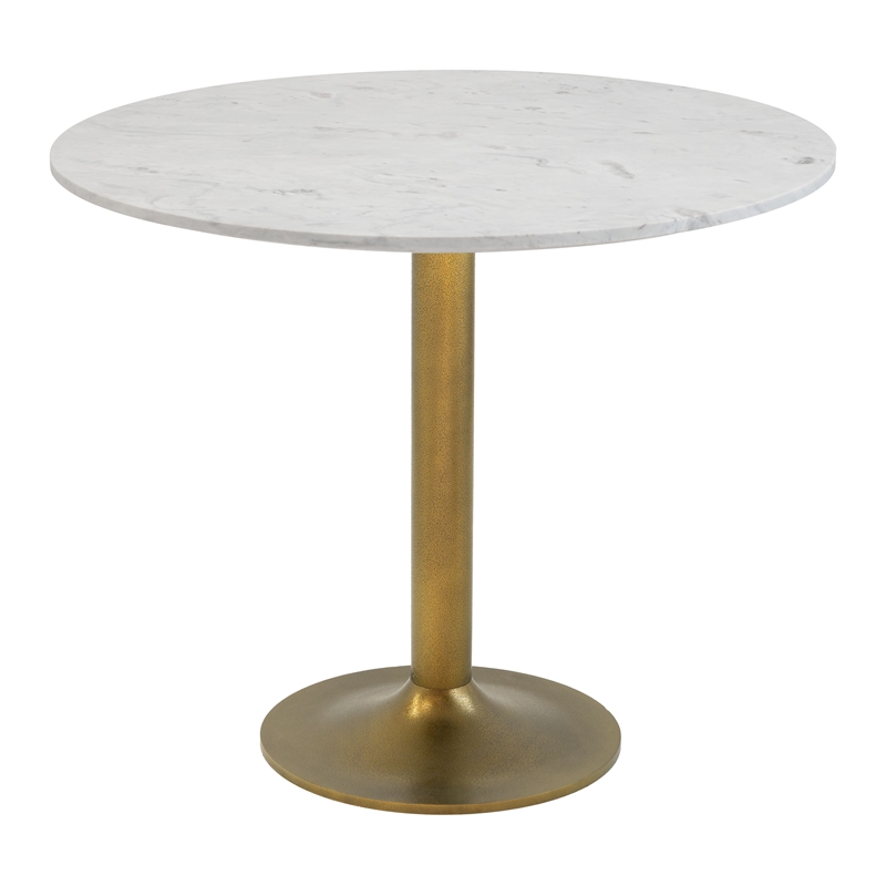 ZUO Fullerton Natural Marble Top Round Dining Table in White & Gold
