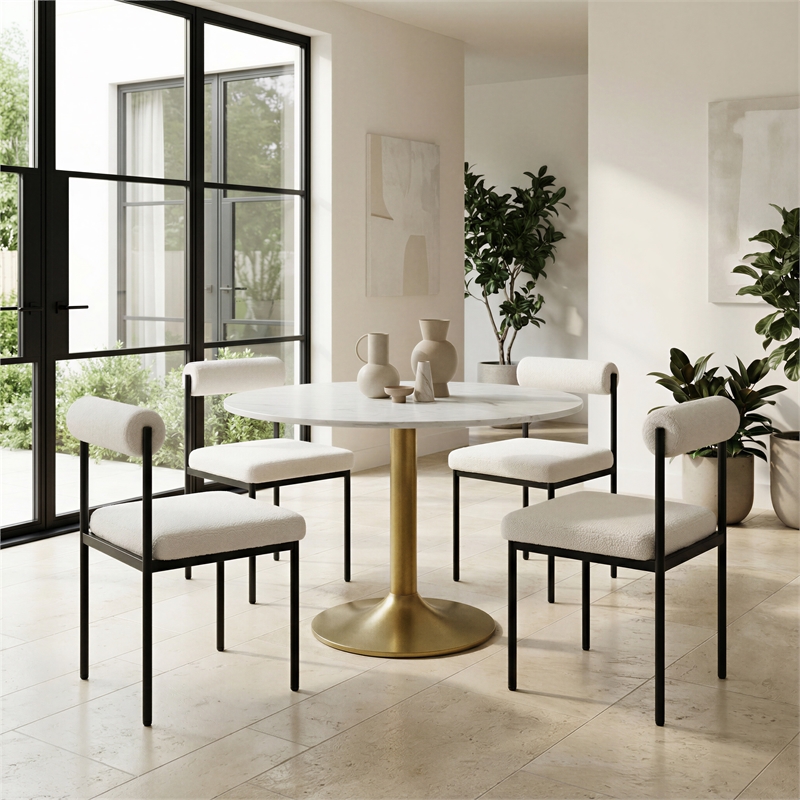 ZUO Fullerton Natural Marble Top Round Dining Table in White & Gold