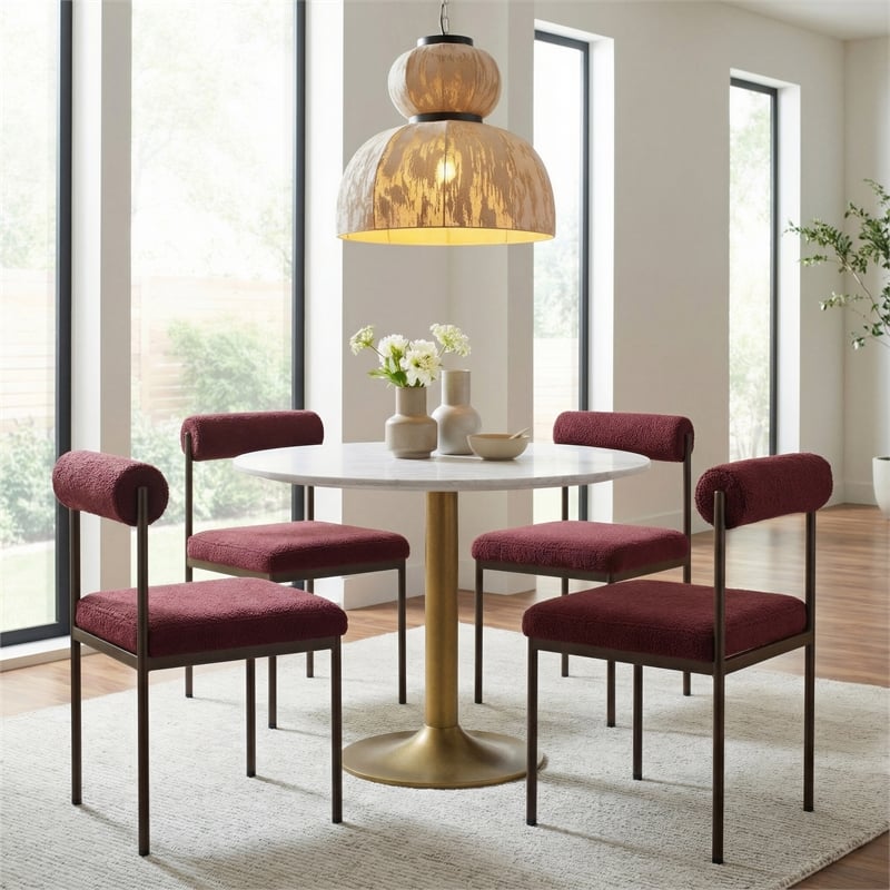 ZUO Fullerton Natural Marble Top Round Dining Table in White & Gold