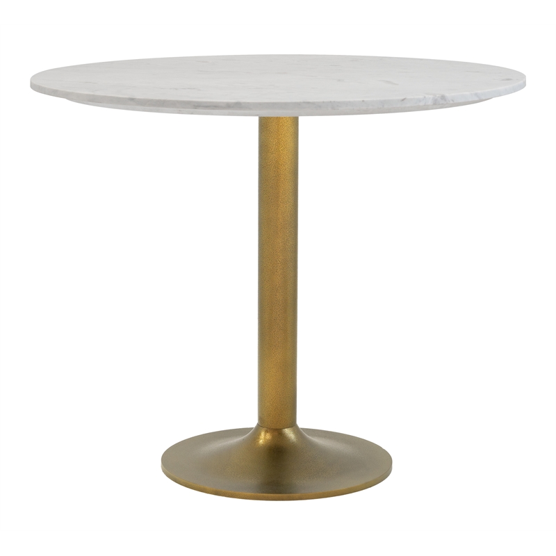 ZUO Fullerton Natural Marble Top Round Dining Table in White & Gold