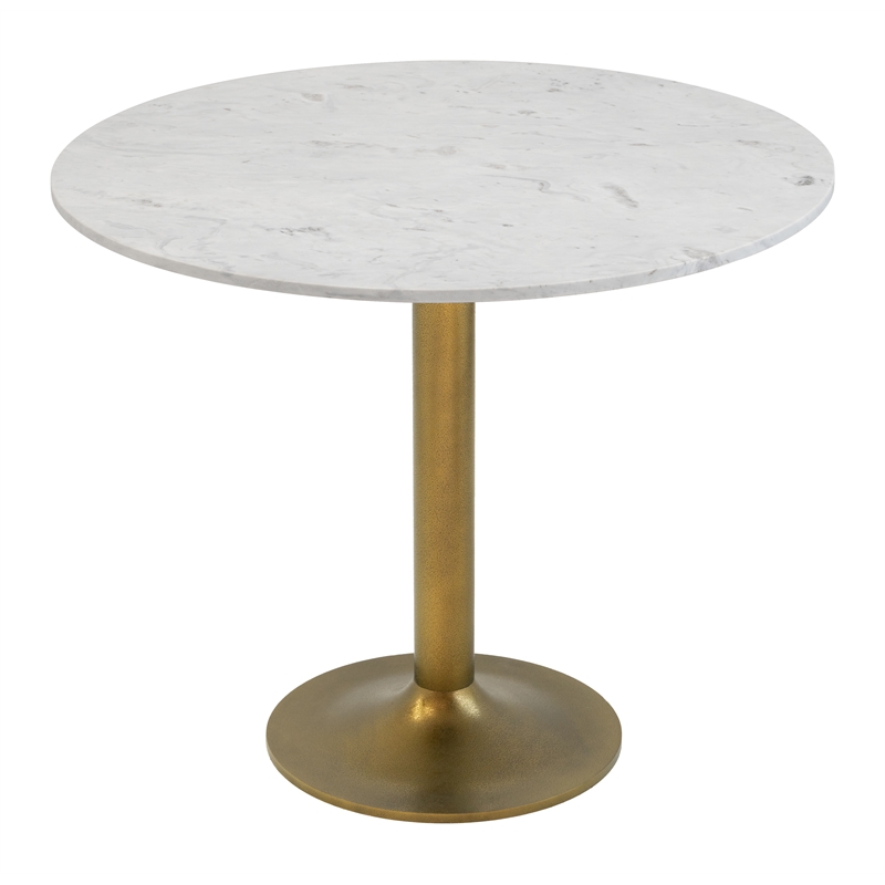 ZUO Fullerton Natural Marble Top Round Dining Table in White & Gold