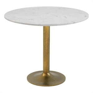 ZUO Fullerton Natural Marble Top Round Dining Table in White & Gold
