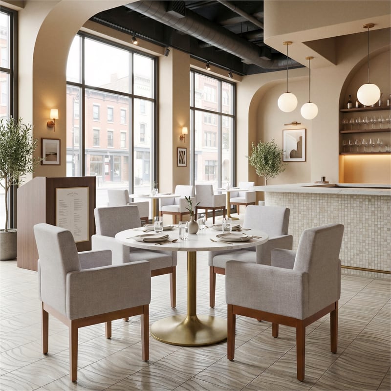 ZUO Ithaca Marble Top Round Dining Table in White and Gold