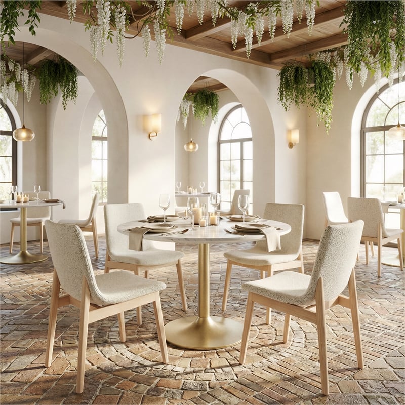 ZUO Ithaca Marble Top Round Dining Table in White and Gold