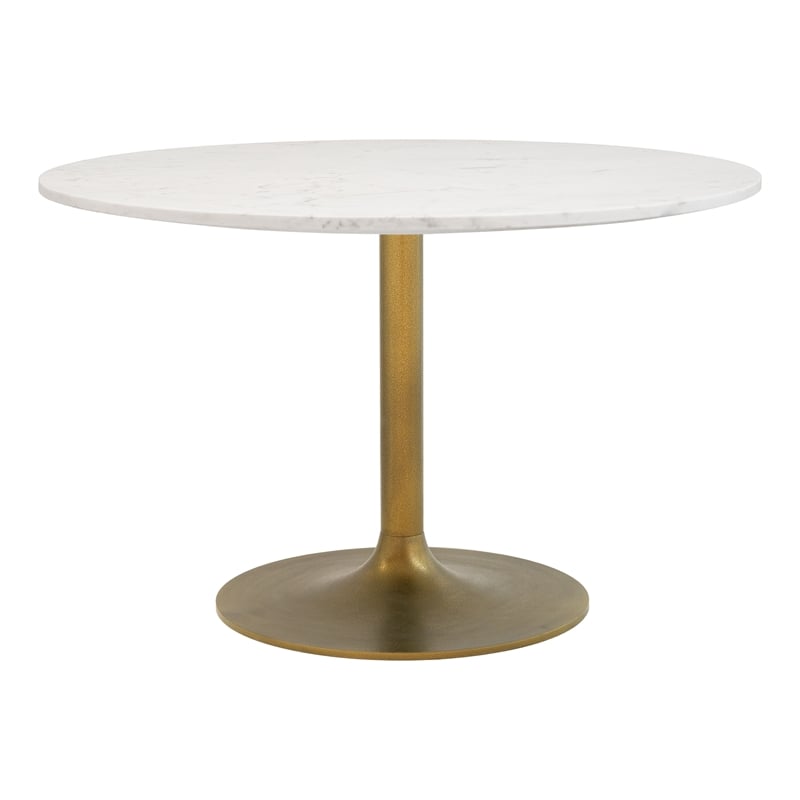 ZUO Ithaca Marble Top Round Dining Table in White and Gold