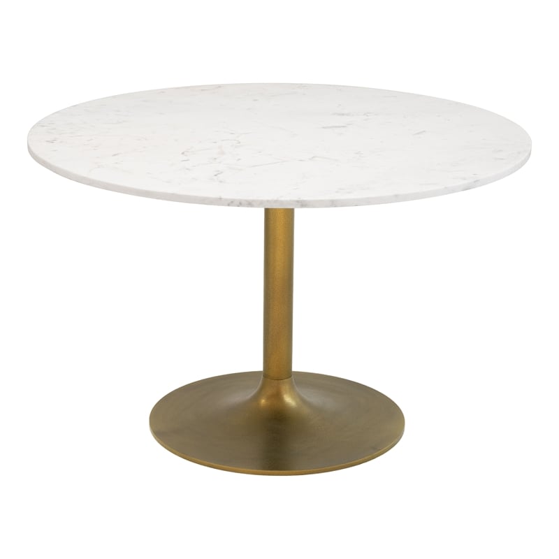 ZUO Ithaca Marble Top Round Dining Table in White and Gold