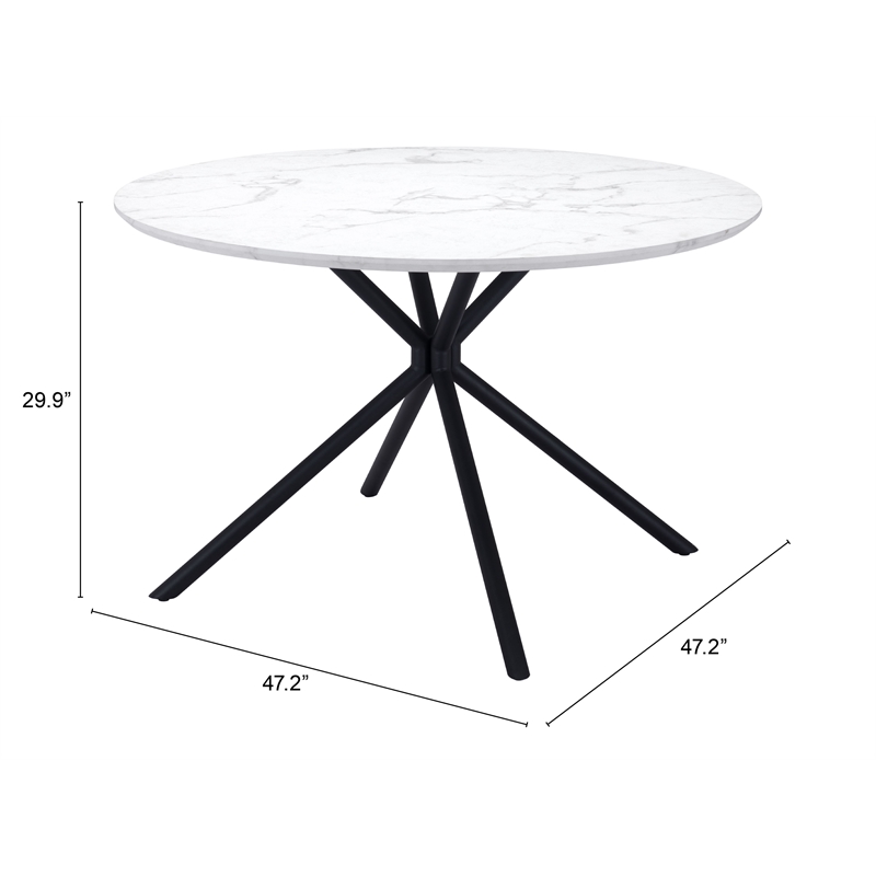 ZUO Amiens MDF Laminate Top with Marble Print Dining Table in White