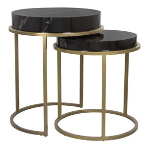 zuo tank modern iron mdf and mica nesting table set in black finish