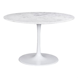 ZUO Phoenix Marble Disc Top Steel Pedestal Dining Table in White