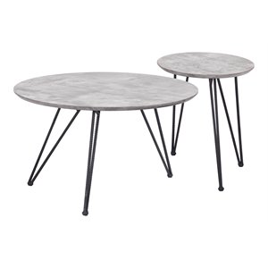 zuo kerris steel mdf and paper veneer coffee table set in gray and black