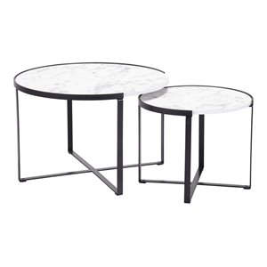 zuo brioche steel mdf and paper veneer coffee table set in white and black