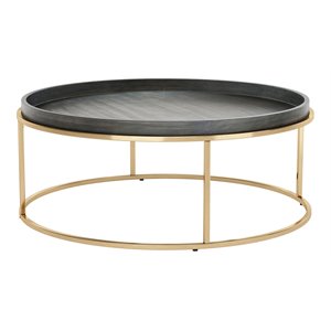 zuo jahre modern iron and mango wood coffee table in antique brass
