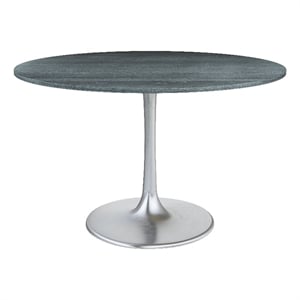 ZUO Metropolis 48&quot Marble Top Round Dining Table in Gray & Silver