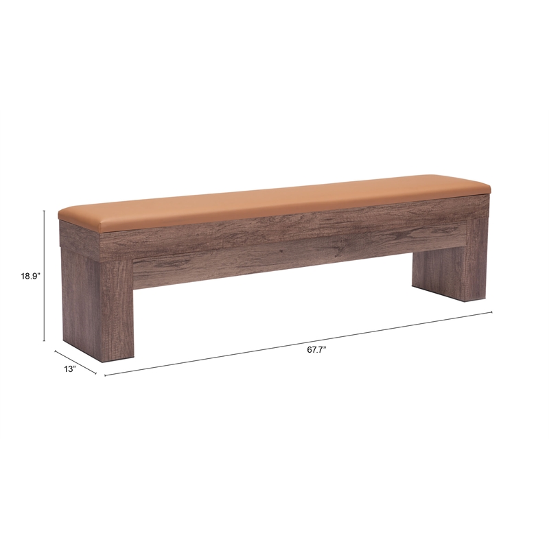 ZUO Bonker Faux Leather Upholstered Storage Bench in Brown