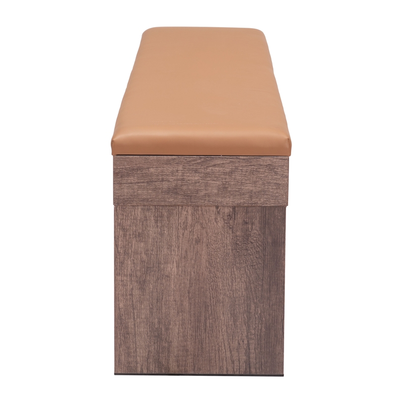 ZUO Bonker Faux Leather Upholstered Storage Bench in Brown