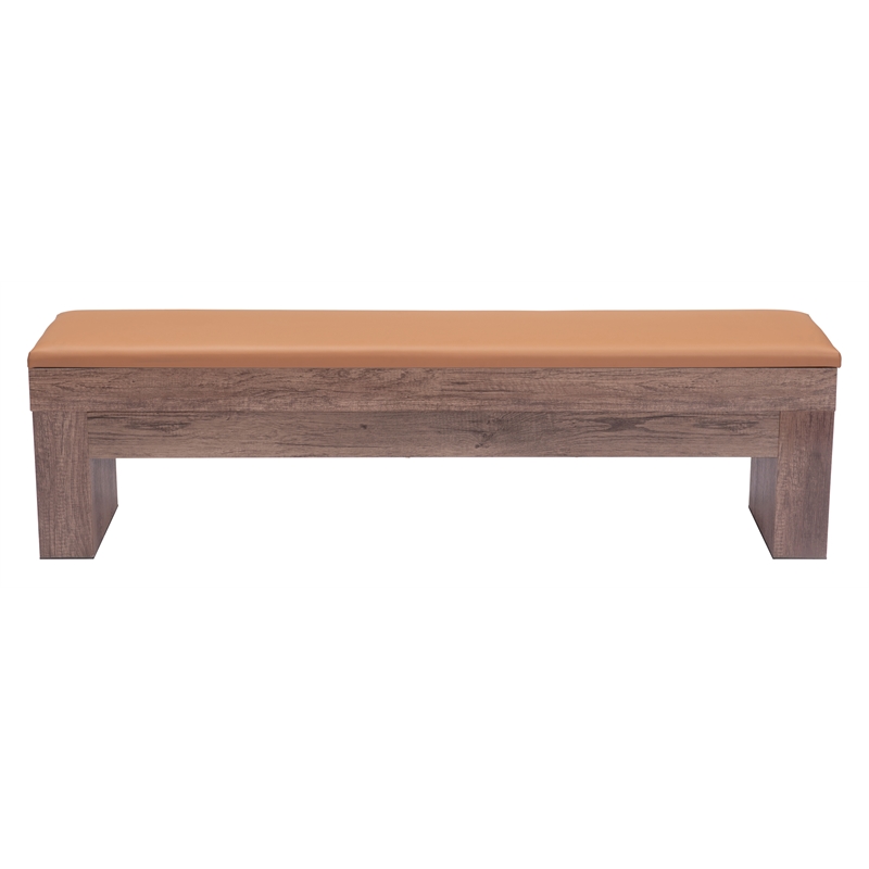 ZUO Bonker Faux Leather Upholstered Storage Bench in Brown