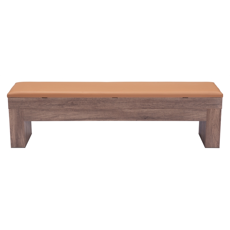 ZUO Bonker Faux Leather Upholstered Storage Bench in Brown