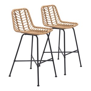 zuo malaga modern steel and polyethylene bar chairs in natural (set of 2)