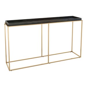 zuo jahre modern iron and mango wood console table in antique brass