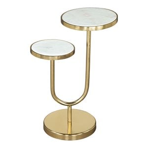 zuo marc modern iron and marble side table in white and gold