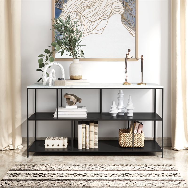 ZUO Singularity Marble Top Rectangular Console Table in White & Black