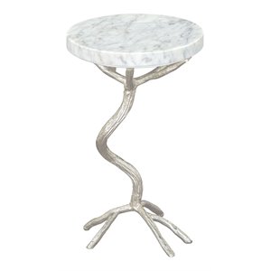 ZUO Joel Modern Aluminum Marble and MDF Side Table in White and Silver