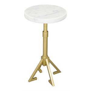 ZUO Maurice Modern Iron and Marble Side Table in White and Gold Finish
