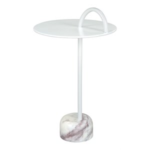 ZUO Will Modern Style Iron and Marble Side Table in White Finish
