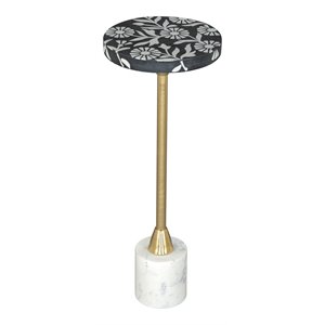 ZUO Lizza Modern Iron Marble MDF and Resin Side Table in Black/Gold/White