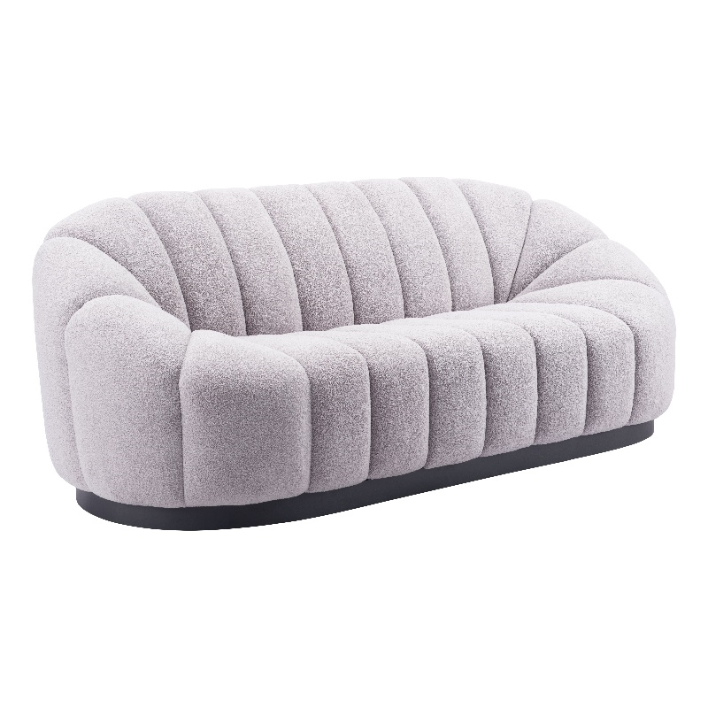 ZUO Bhutan Polyester Shearling Fabric Upholstered Sofa in Light Gray