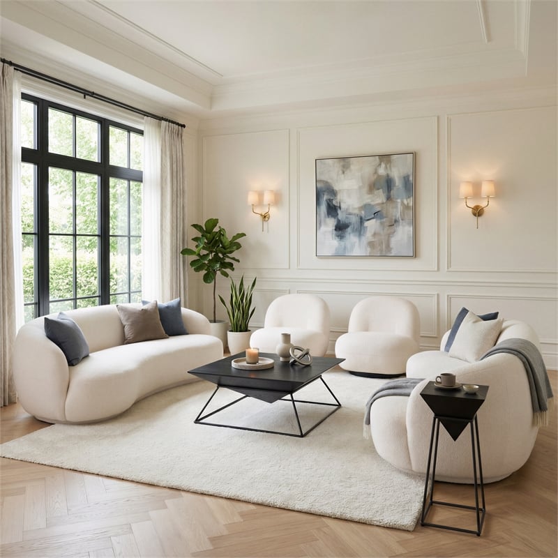 ZUO Tibet Polyester Shearling Fabric Upholstered Sofa in Cream