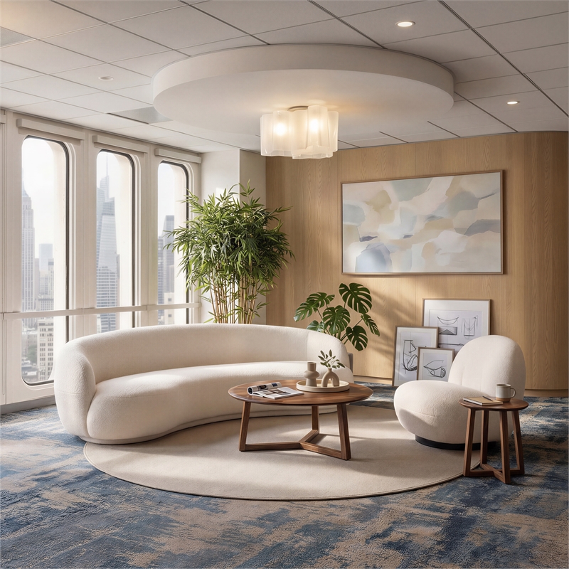 ZUO Tibet Polyester Shearling Fabric Upholstered Sofa in Cream