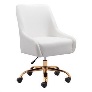 ZUO Madelaine Adjustable Height Engineered Wood Office Chair in White/Gold