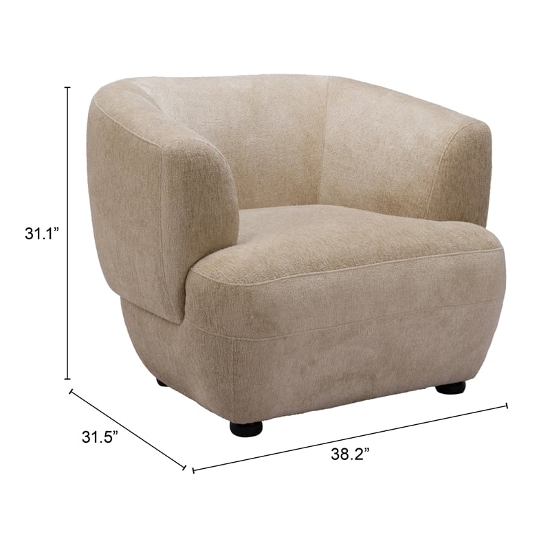 ZUO Bekker Velvet Upholstered Accent Chair in Golden Beige