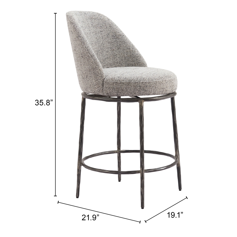 ZUO Nordhavn Collection Swivel Counter Stool with Footrest in Gray