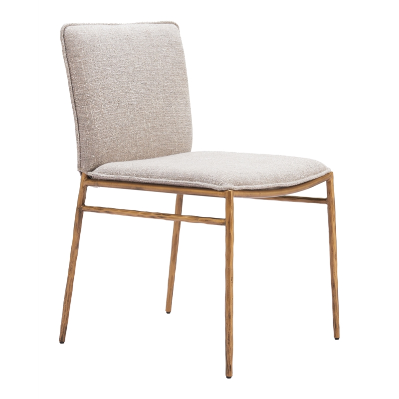 ZUO Nordvest Collection Performance Fabric Dining Chair in Beige & Gold