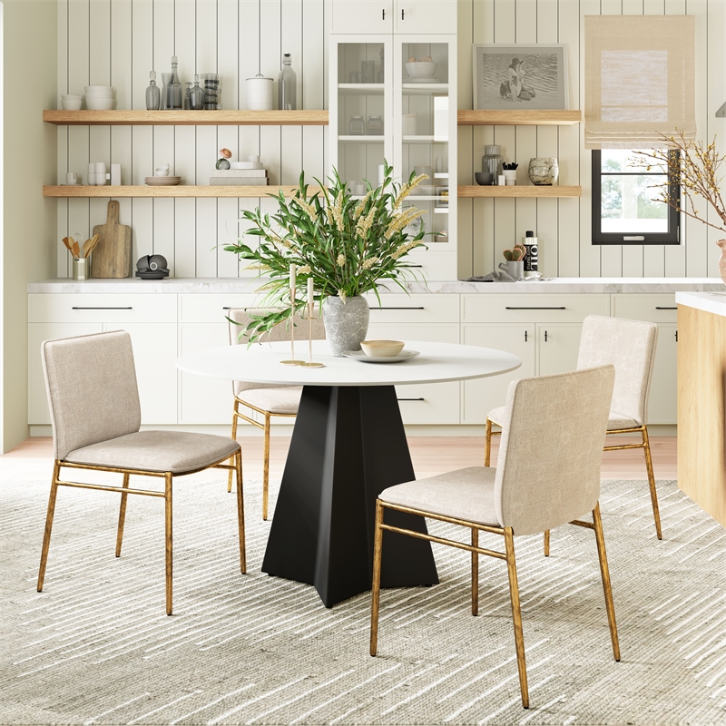 ZUO Nordvest Collection Performance Fabric Dining Chair in Beige & Gold