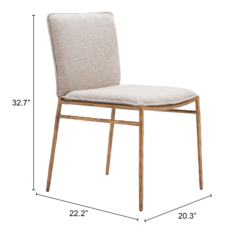 ZUO Nordvest Collection Performance Fabric Dining Chair in Beige & Gold
