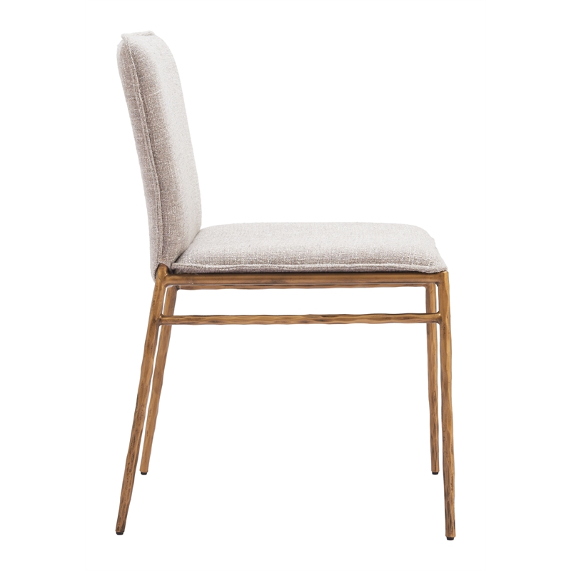 ZUO Nordvest Collection Performance Fabric Dining Chair in Beige & Gold
